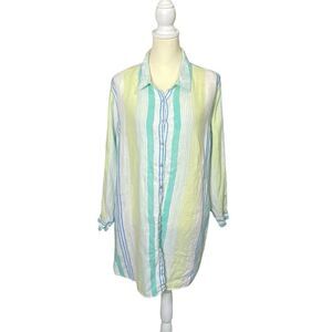 Jones & Co. 100% Linen Colorful Stripped Button Front Tunic Women's Size 1X